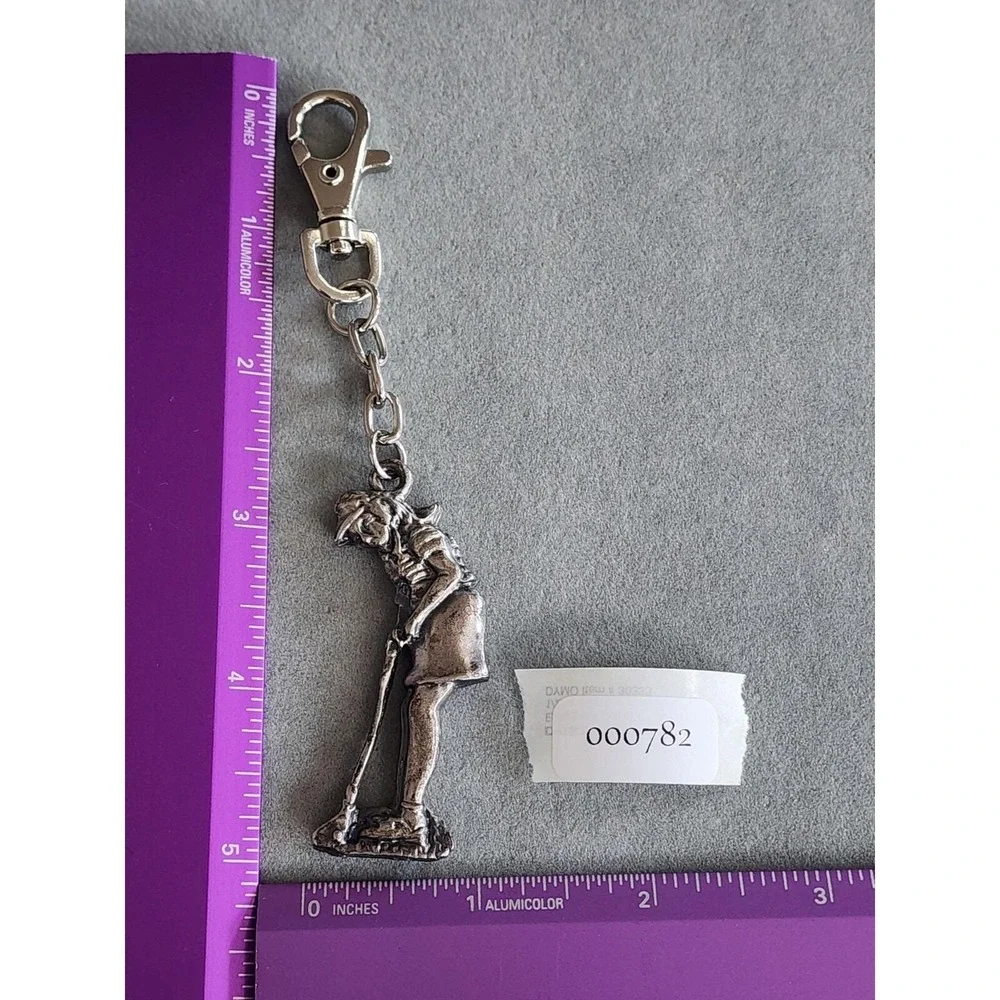 Vintage Pewter Women's Golf Golfer Keychain Charm Keyring 2¼